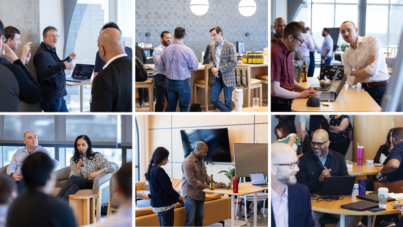 Attendees visit demo tables and network with colleagues.